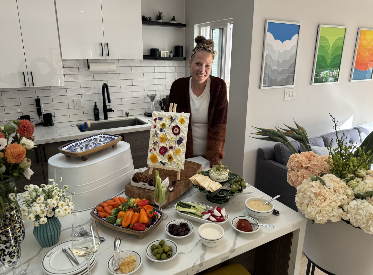 The spread and flowers set up for the evening